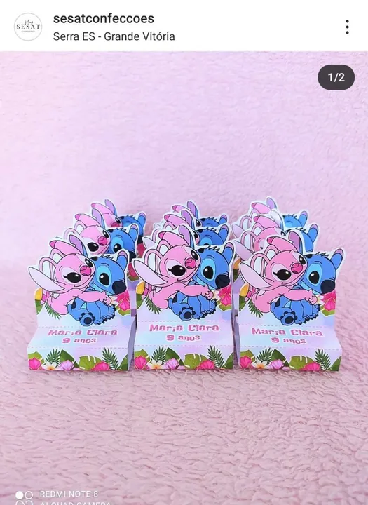 Porta bis, bombom e adesivo personalizados pra festa de aniversário Stitch e Angel
