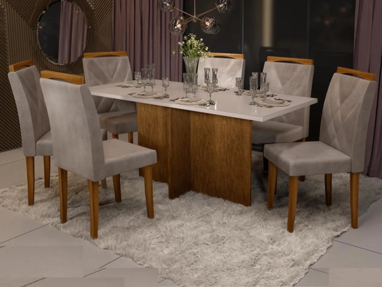 Mesa de Jantar Los Angeles 1.60×0.80 Com 6 Cadeiras Califórnia l54