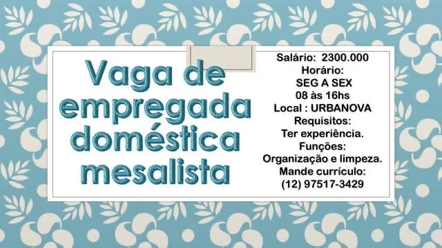 VAGA DE EMPREGADA DOMÉSTICA