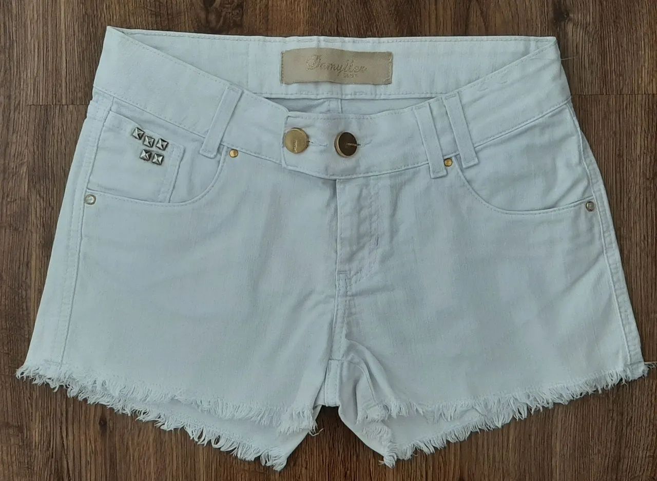 Short Damyller Jeans Branco Desfiado