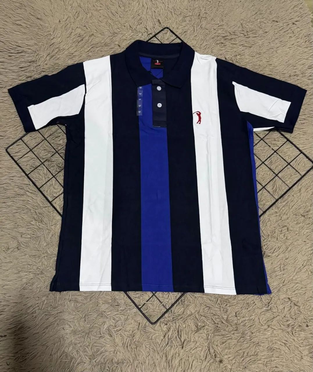 Camisa Polo Listrada Laranja, Branca e Azul - Foto 2