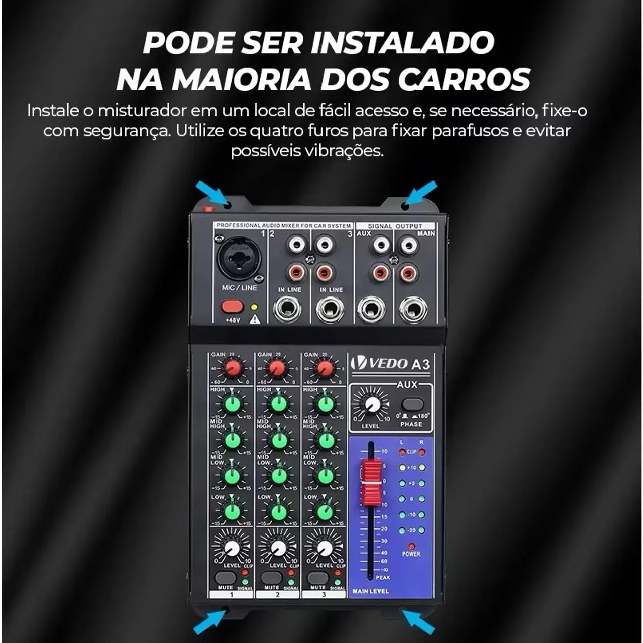 Mesa de Som Vedo A3 - 3 Canais - Ideal para Carros