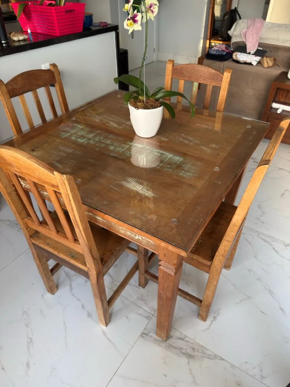 Mesa de Jantar de Madeira de Demolição 