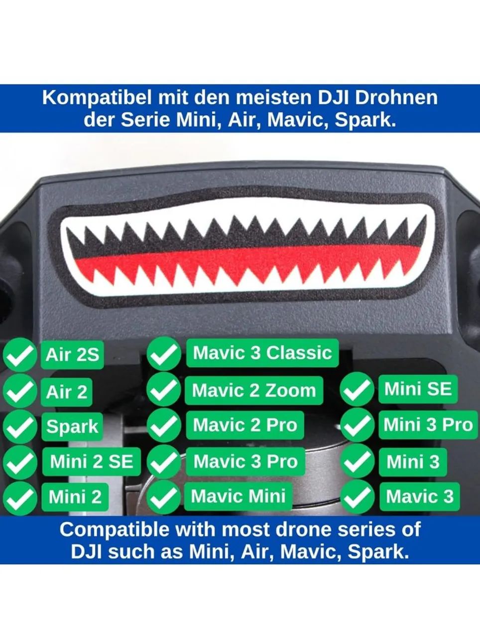  Par de adesivos adesivos de tubarão 3D para decoração de drone para DJI Mavic Pro<br> - Foto 2