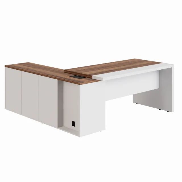 Mesa Presidente Com Armário Pedestal Nogal Branco Design Executivo Premium 34602 - Foto 2