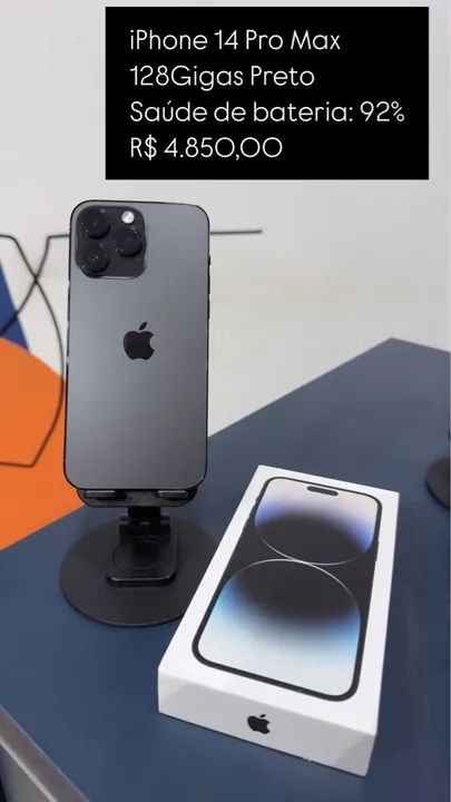 iPhone 14 Pro Max 128GB Preto - Semi Novo  / Saúde de bateria 92% - São José do Rio Preto 