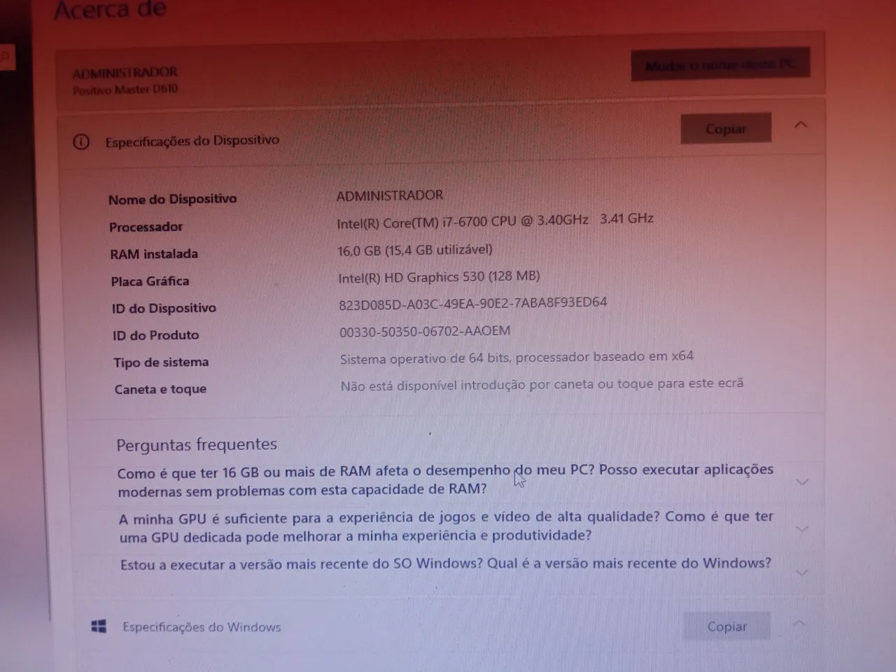 PC Positivo Master D610 - Intel i7, 16GB RAM