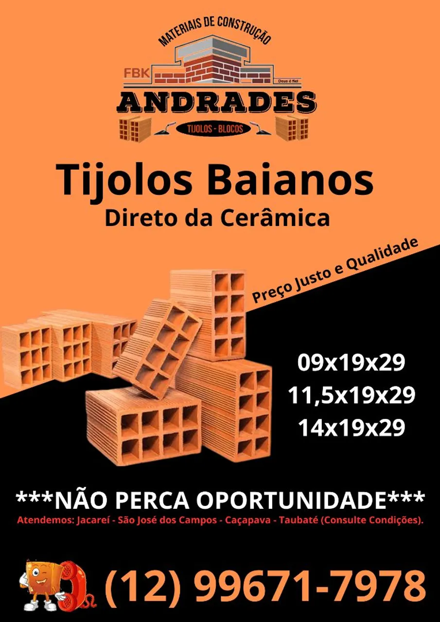 Tijolos Baianos Direto da Cerâmica - Diversas Medidas
