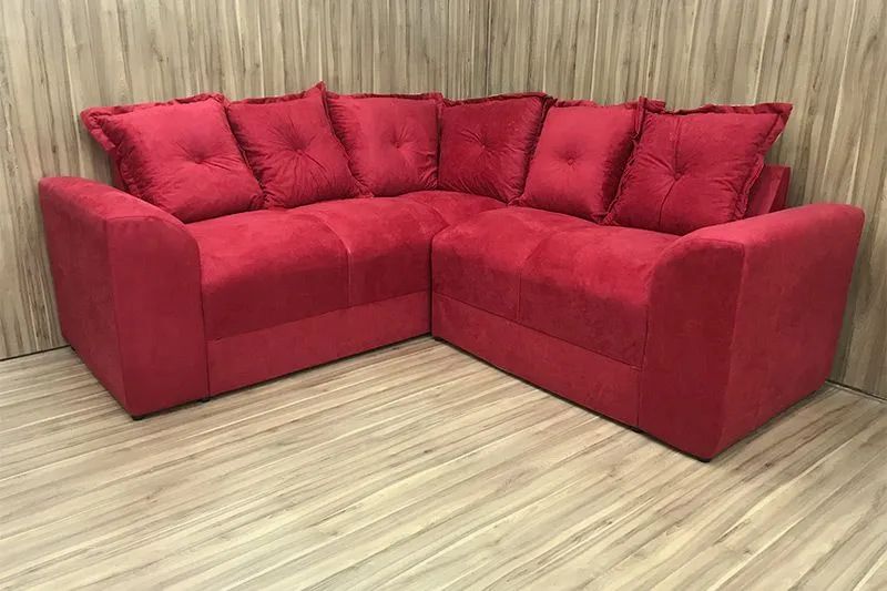 Sofá de Canto 5 Lugares Suede Vermelho