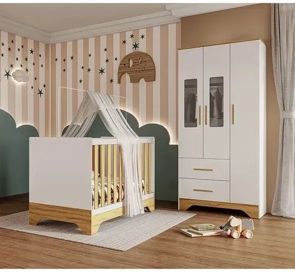 Roupeiro Popy + Berço Cama Americano Popy, 100% MDF - Peroba - Foto 2