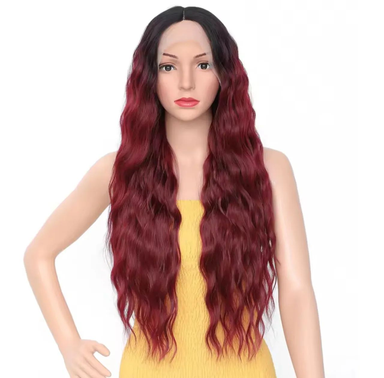Lace Wig  Longa Ondulada Vermelha Borgonha