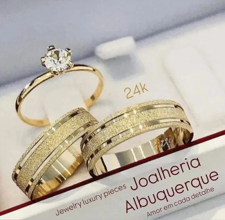 KIT TRIO DE ALIANÇAS BANHADAS A OURO 24K
