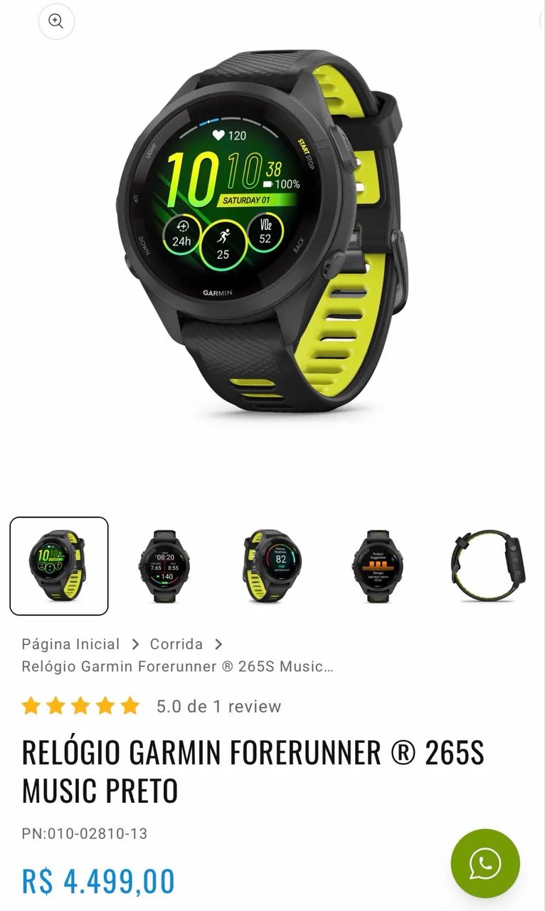 RELÓGIO GARMIN FORERUNNER ® 265S MUSIC PRETO - Foto 2