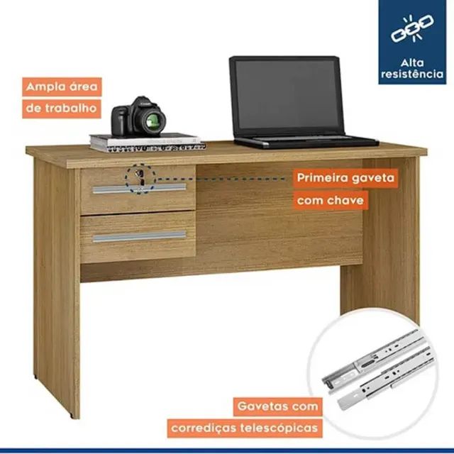 Mesa de Computador Byte Escrivaninha 2 Gavetas Valdemóveis - Foto 2