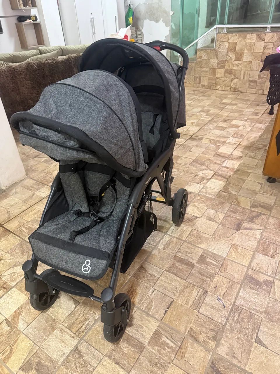 Carrinho galzerano gêmeos + 02 bebê conforto