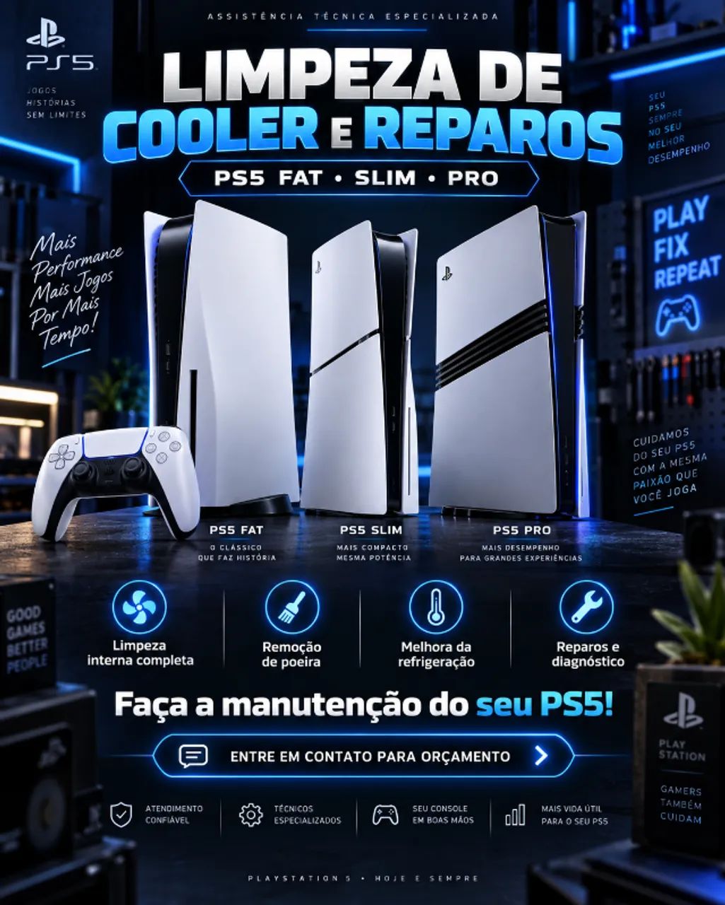 Limpeza de PS5 Slim e PRO