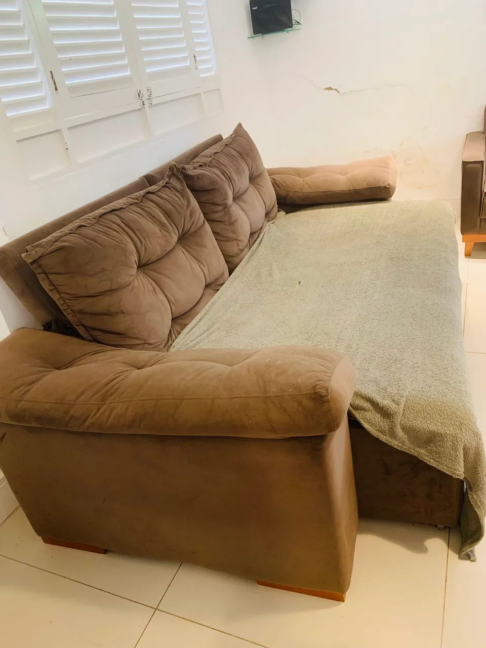 Sofá Retrátil e Reclinável  - Suede (veludo) Marrom - Foto 2