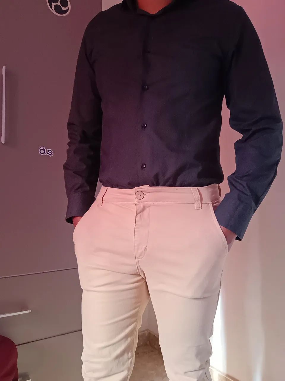 Calça masculina sarja slim bege - Foto 2