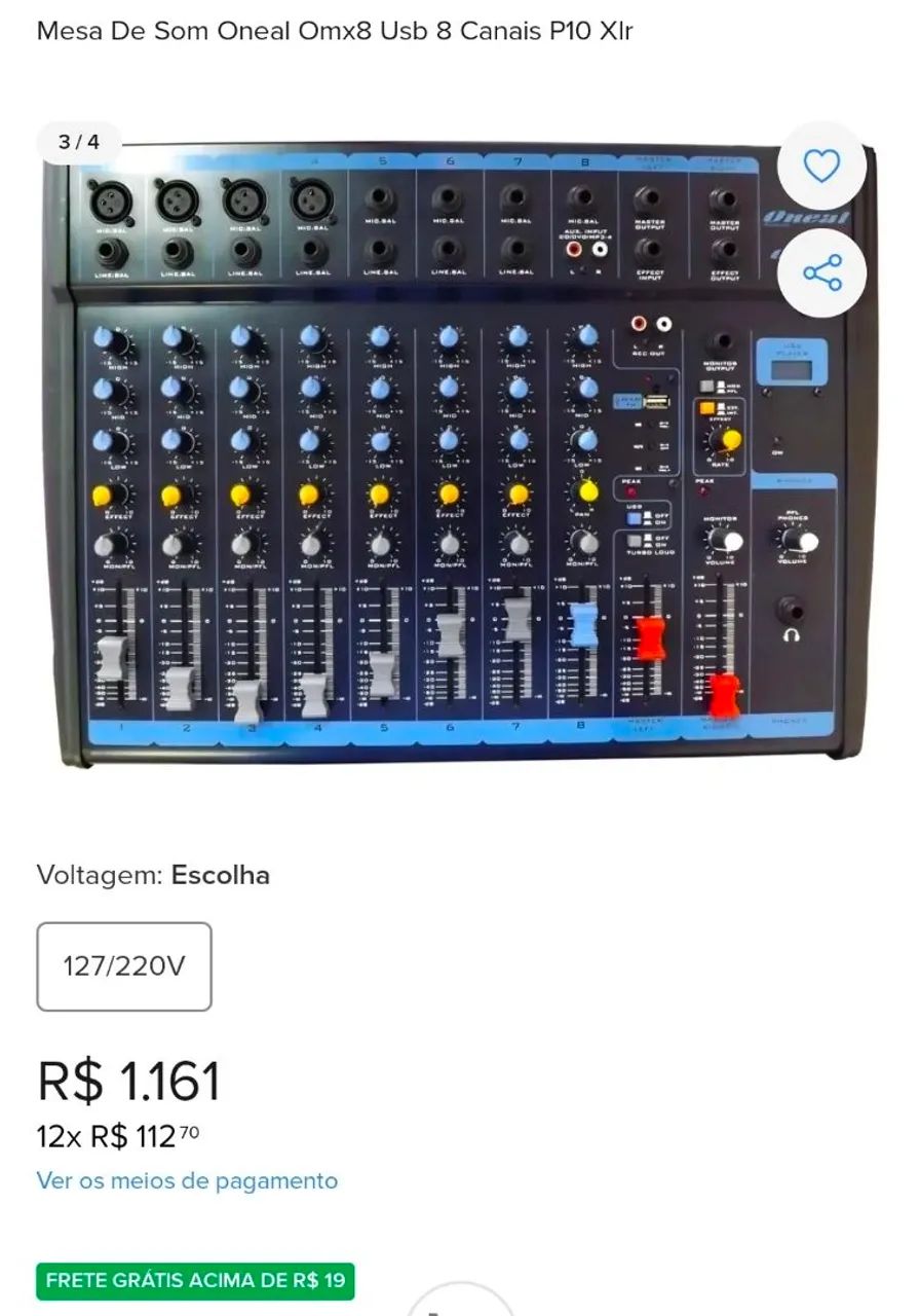 Mesa de som Oneal 8 canais excelente 