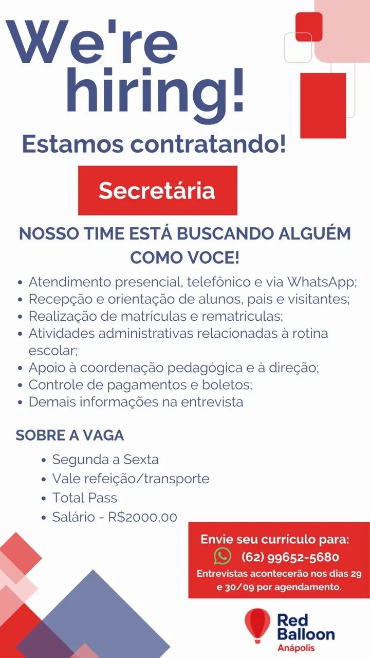 Vaga secretária 
