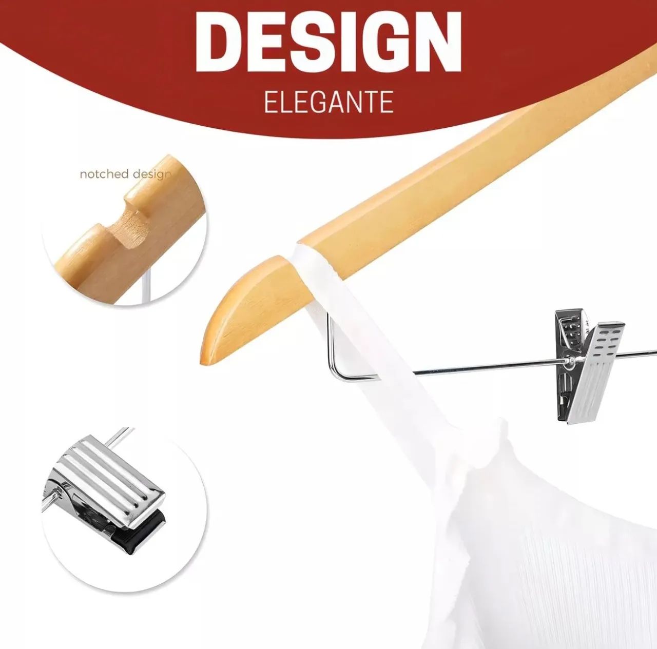 Kit 10 Cabides Madeira Com Presilhas Infantil - Foto 4
