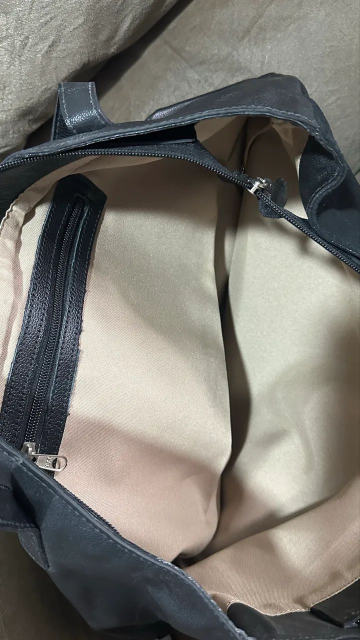 Bolsa birô couro legítimo e camurça preta - Foto 5
