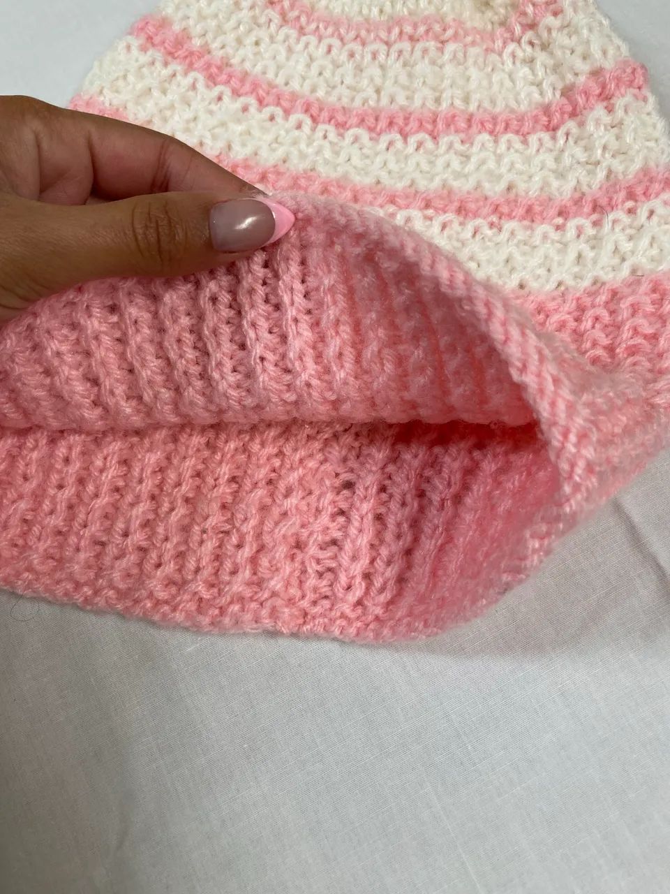 Touca de Lã Branca e Rosa - Foto 3