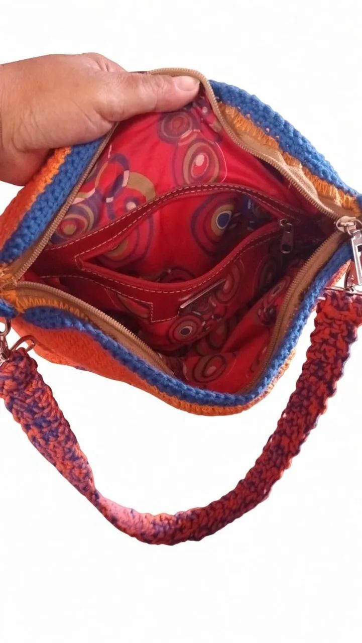 Bolsa de crochê laranja e azul -Brasilia  - Foto 3