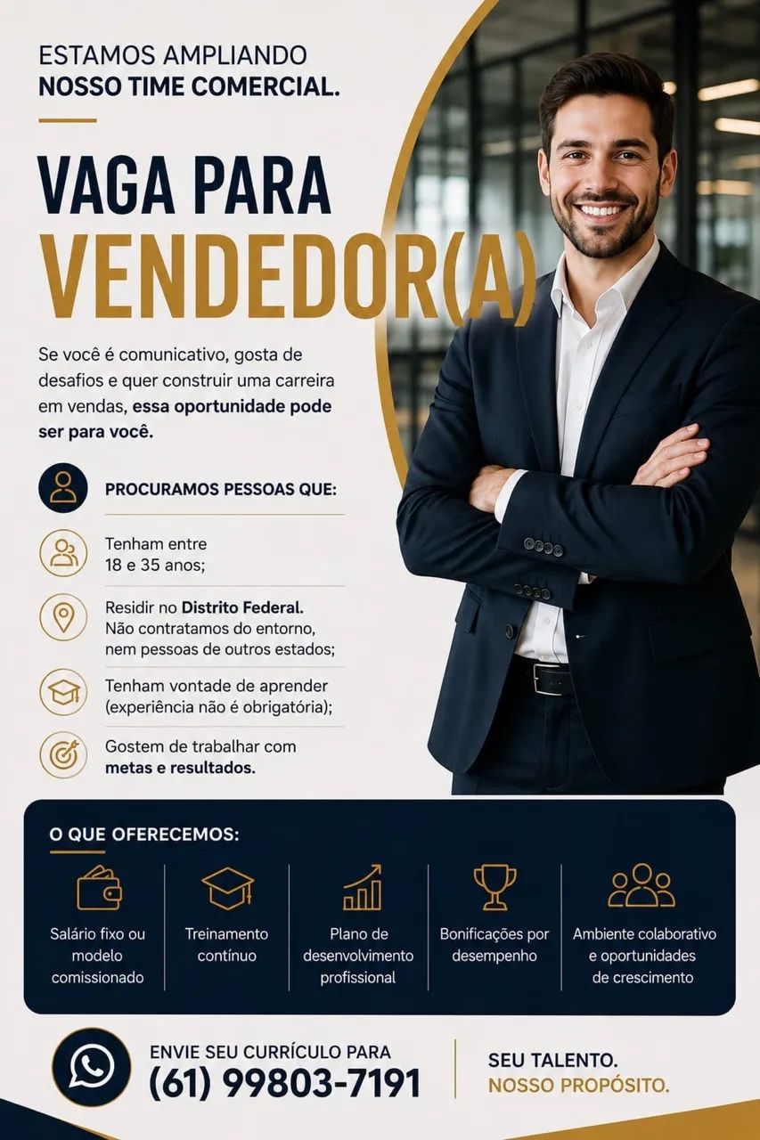 Temos vagas para vendedores internos 