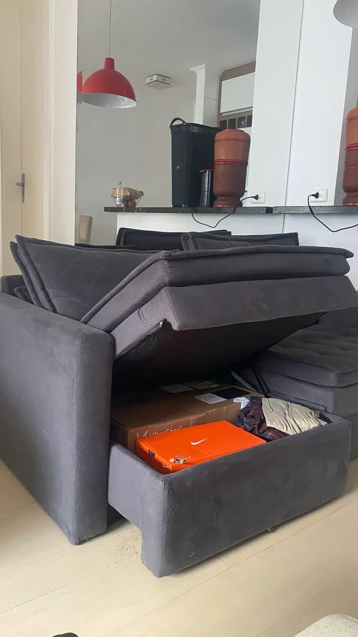 Sofá Cama Baú Aconchegante Cinza 