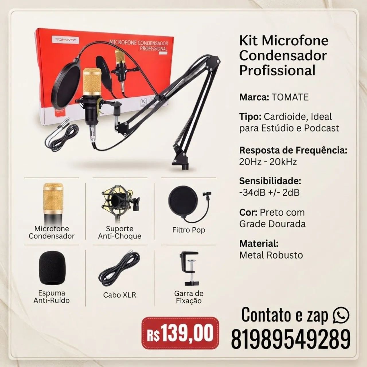 Microfone Condensador tomate 