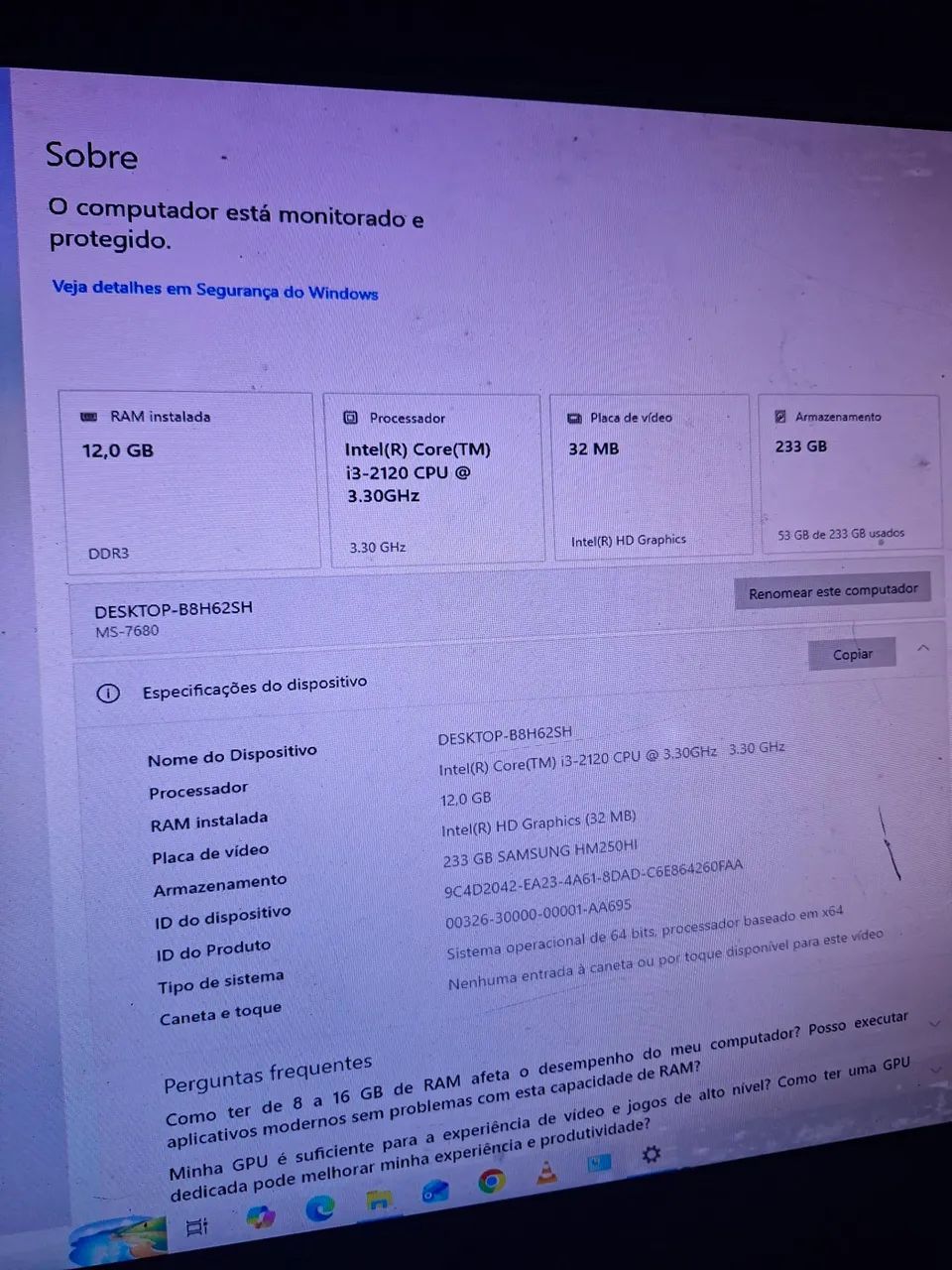 CPU I3 2120  COM 12 GB DE MEMÓRIA E HD SSD - Foto 2