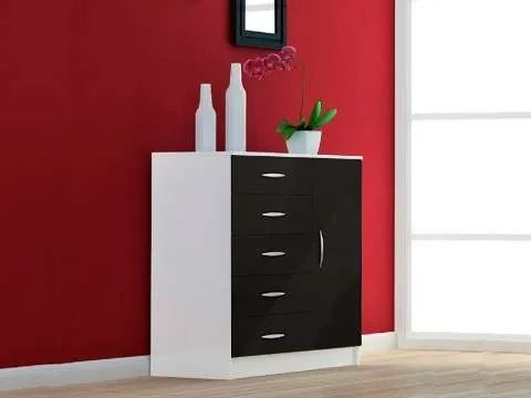 Cômoda Itaborai 5Gvs 1Pt Branco/Preto AS Moveis - Entrega Rápida! 
