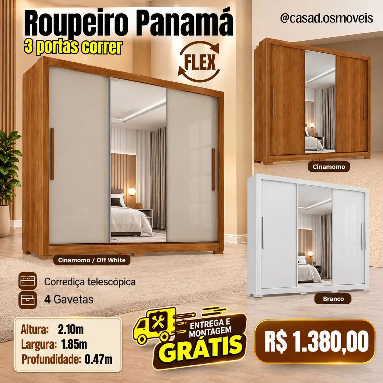 Guarda roupa Panamá com espelho 