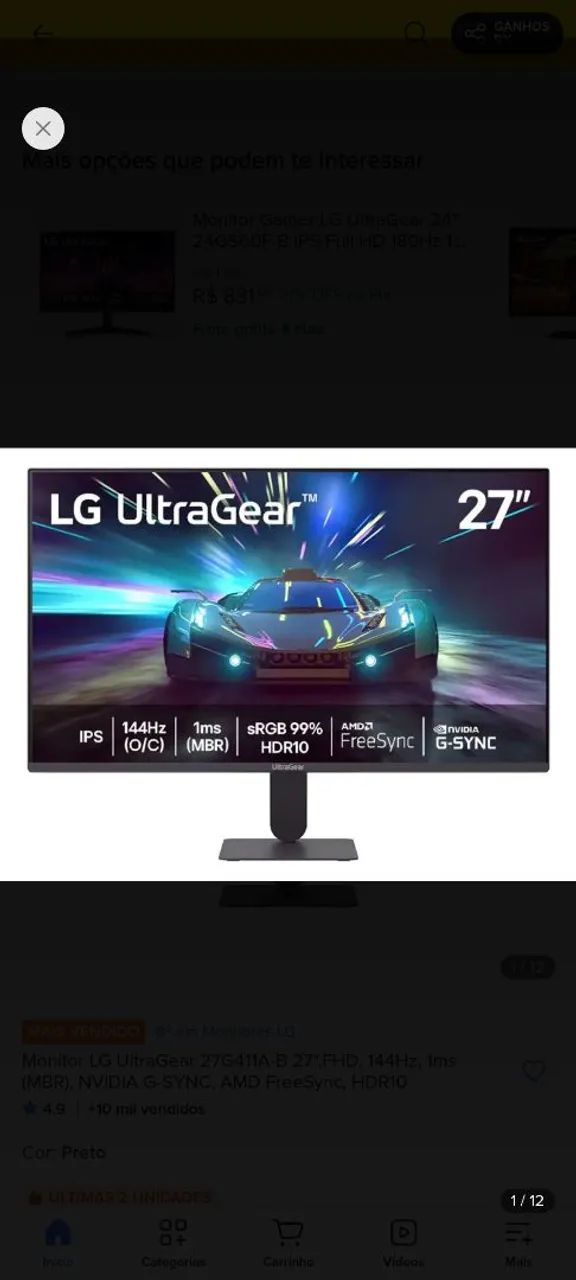 monitor lg ultragear 144hz 27 polegadas