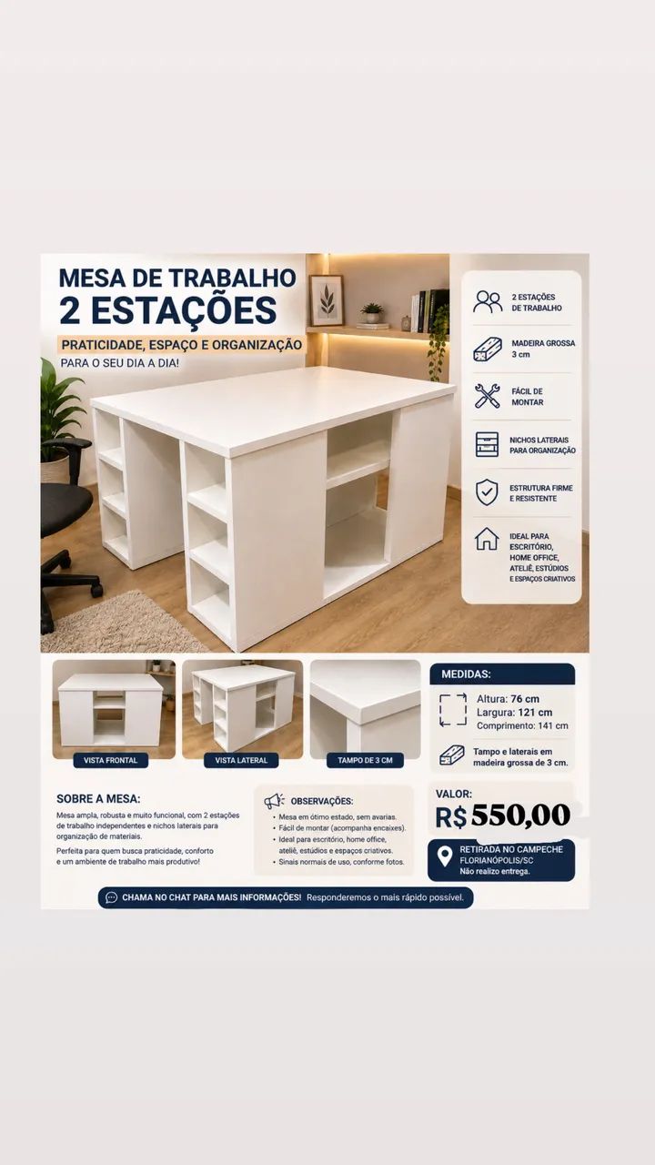 Mesa dupla de escritório branca - super linda e funcional  - Foto 3