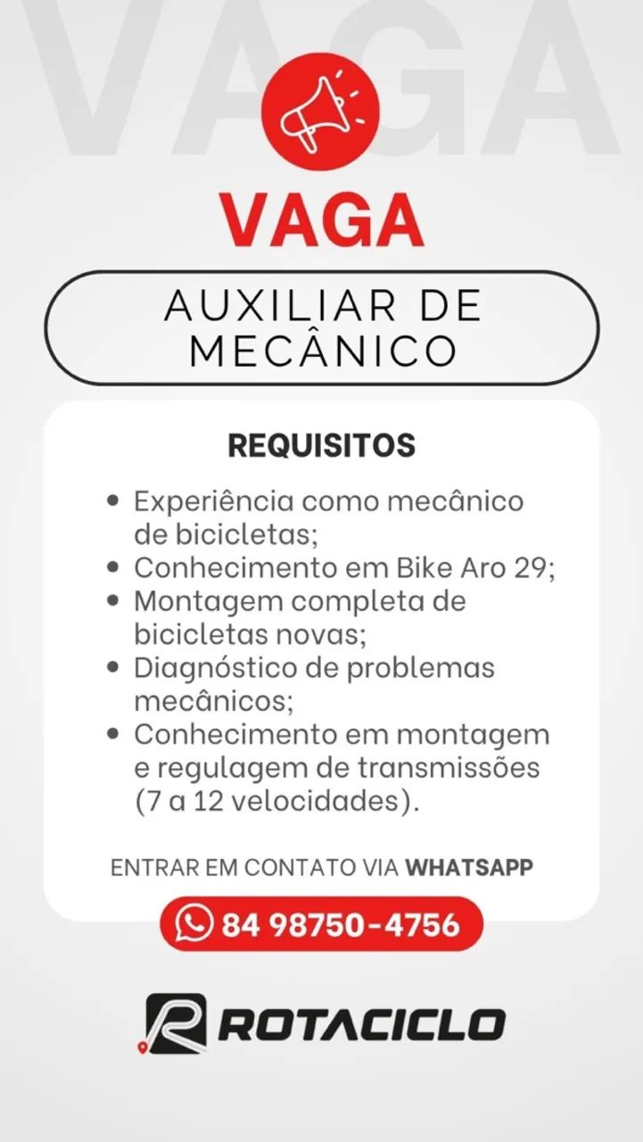 VAGA DE MECÂNICO DE BIKE