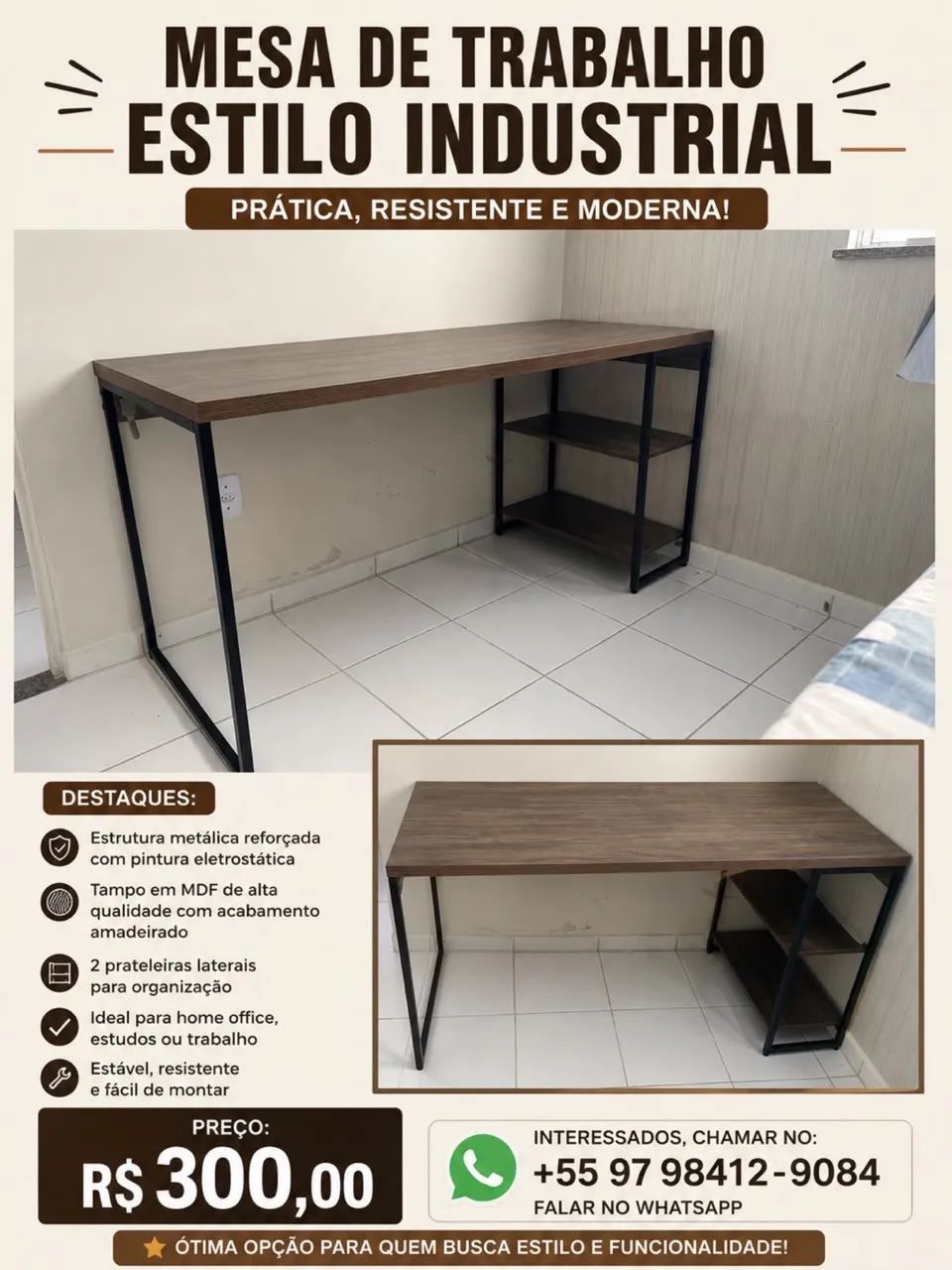 MESA DE TRABALHO ESTILO INDUSTRIAL