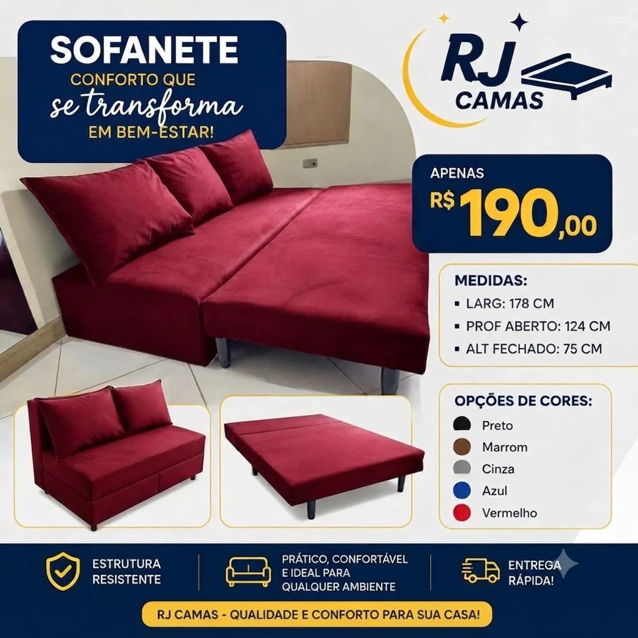 Sofá cama com 3 almofadas, pague na entrega  - Foto 3