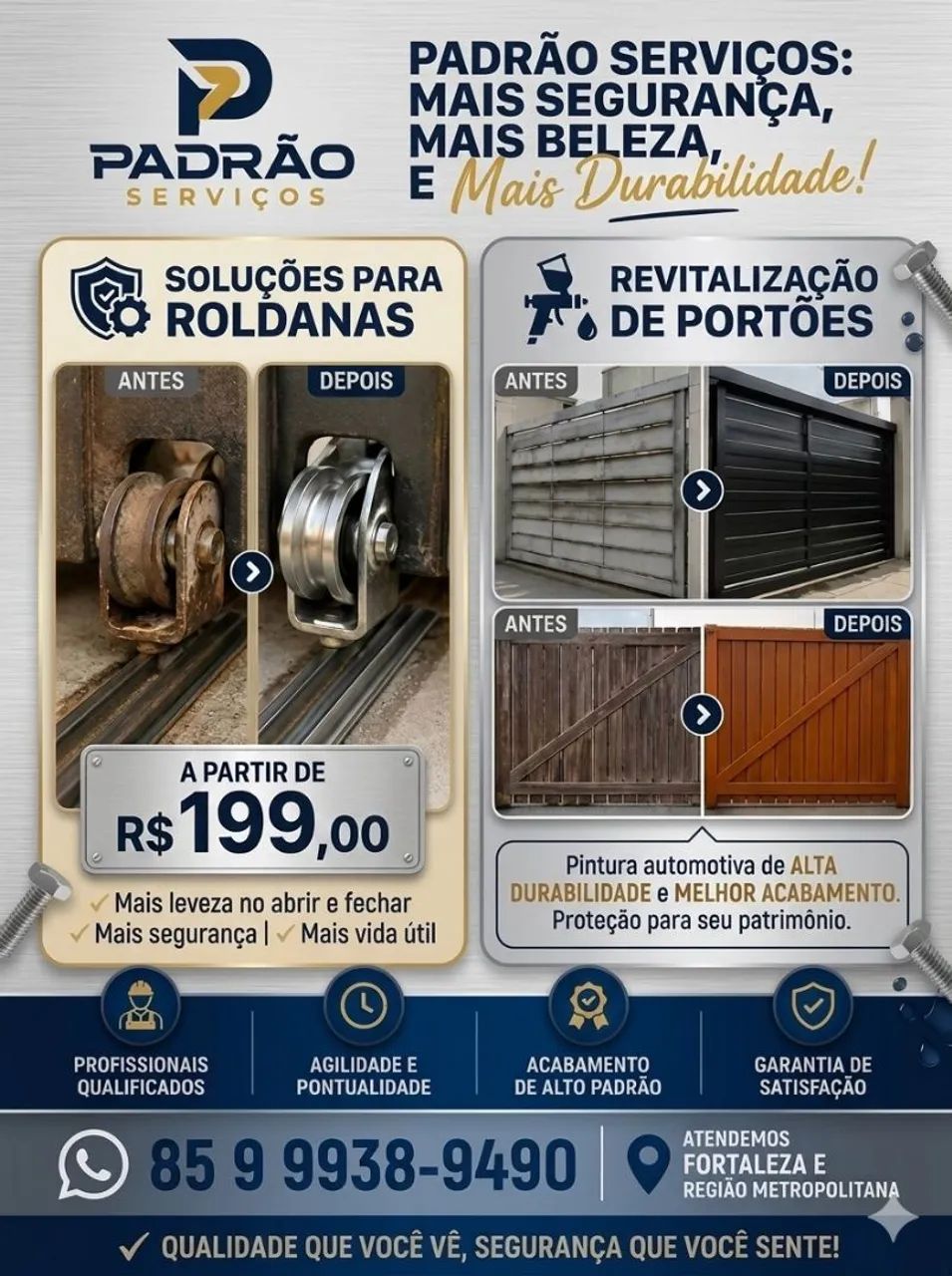 Conserto portão, Troca roldanas