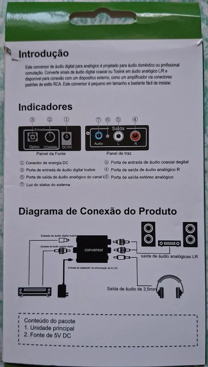 Conversor de áudio Digital para Analógico com cabo optico e fonte  - Foto 2