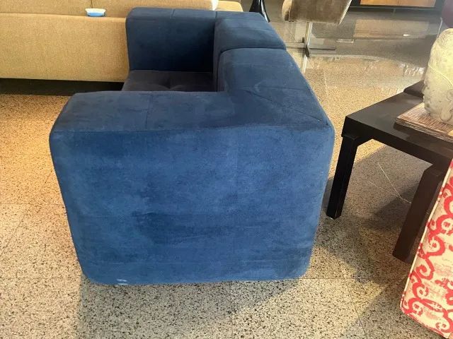 Sofá na Caixa modular 2 lugares em Boucle - 2 Cantos com Apoio de pé - AZUL - Foto 4