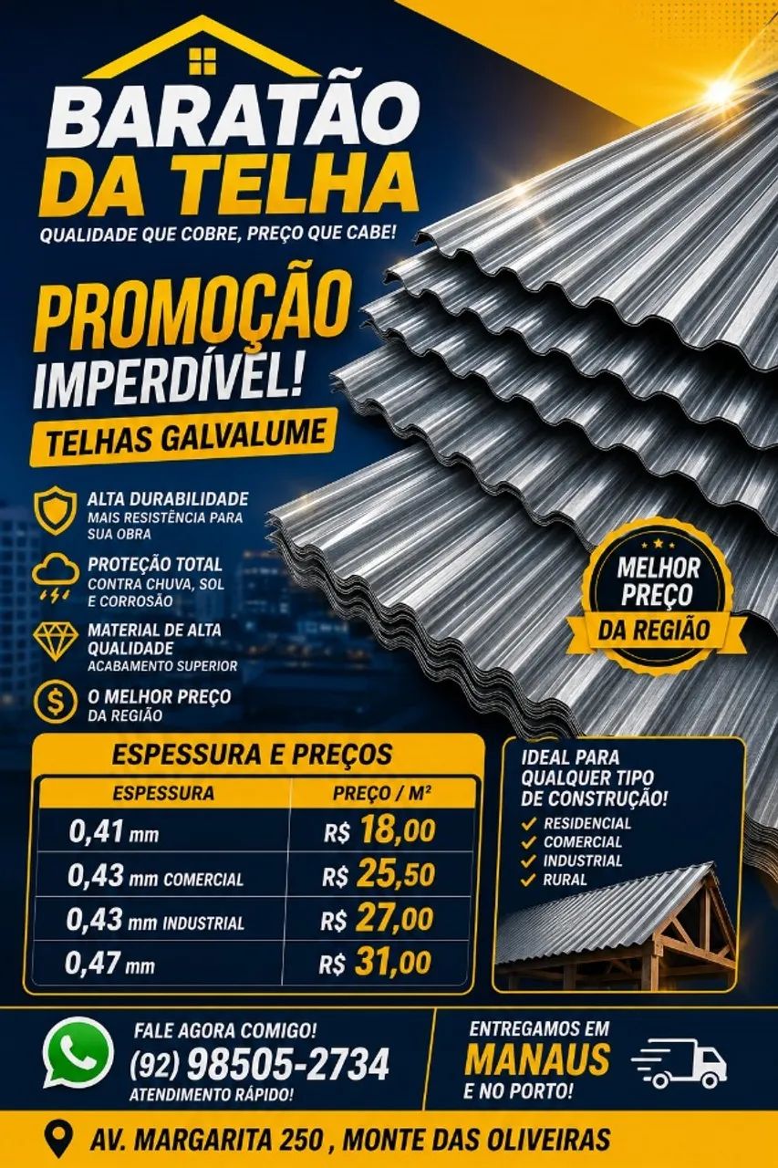 As telhas galvalume oferecem proteção contra sol e chuva, proporcionando mais segurança
