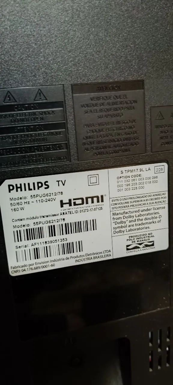 TV PHILIPS 55 POLEGADAS COM POBREMA NÃO ACENDE NADA 