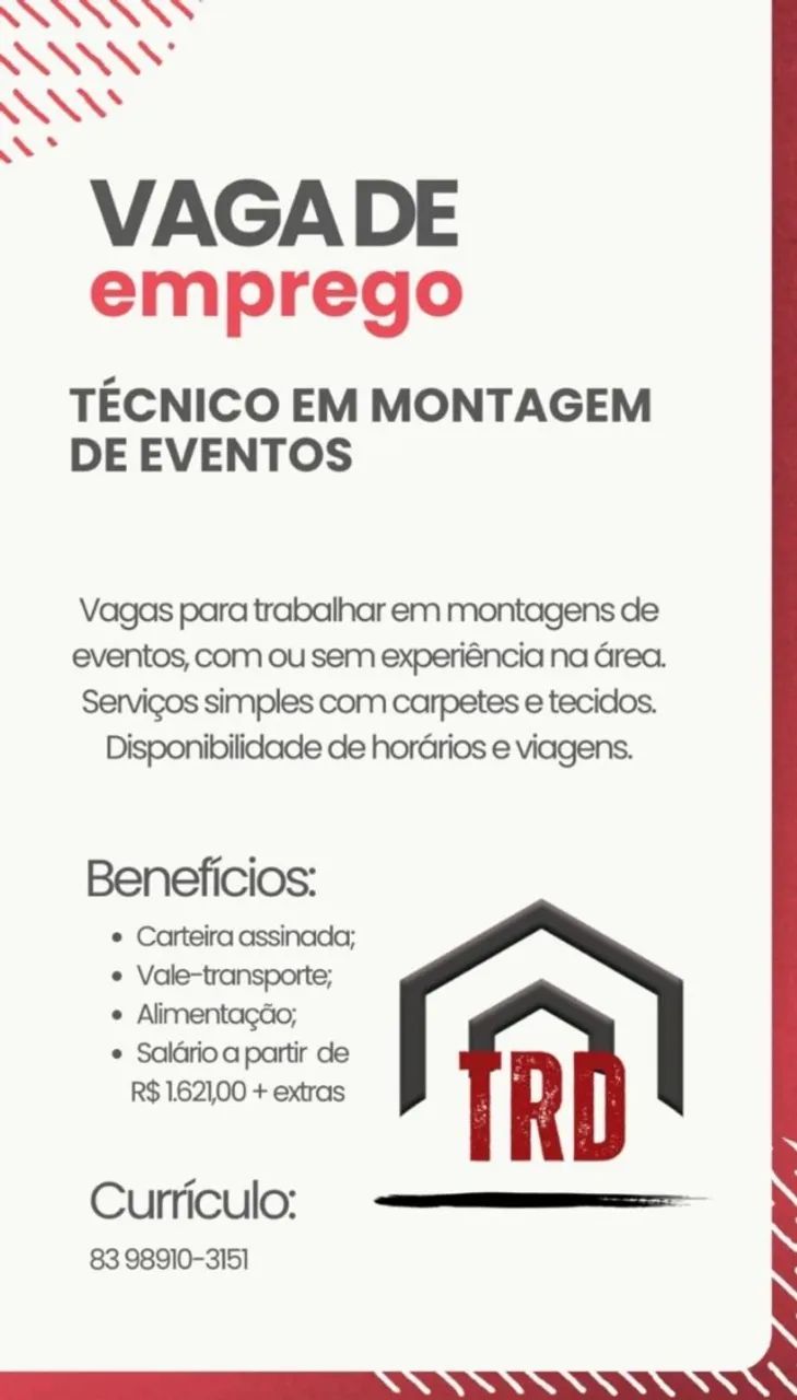 Auxiliar de Montagem de Eventos (com ou sem experiência)