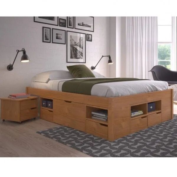 Cama Queen Multifuncional Madeira Maciça 6 Gavetas Charme Inter Amêndoa - Foto 2