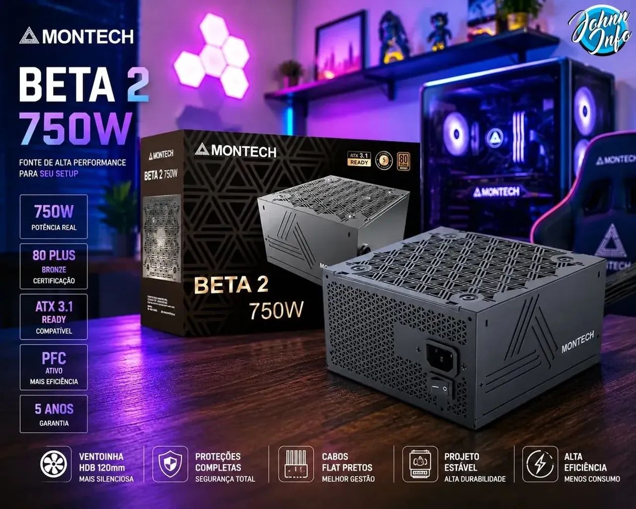 Fonte Montech Beta 2 750W | 80 Plus Bronze, ATX 3.1, DC-DC LACRADO  - Foto 2
