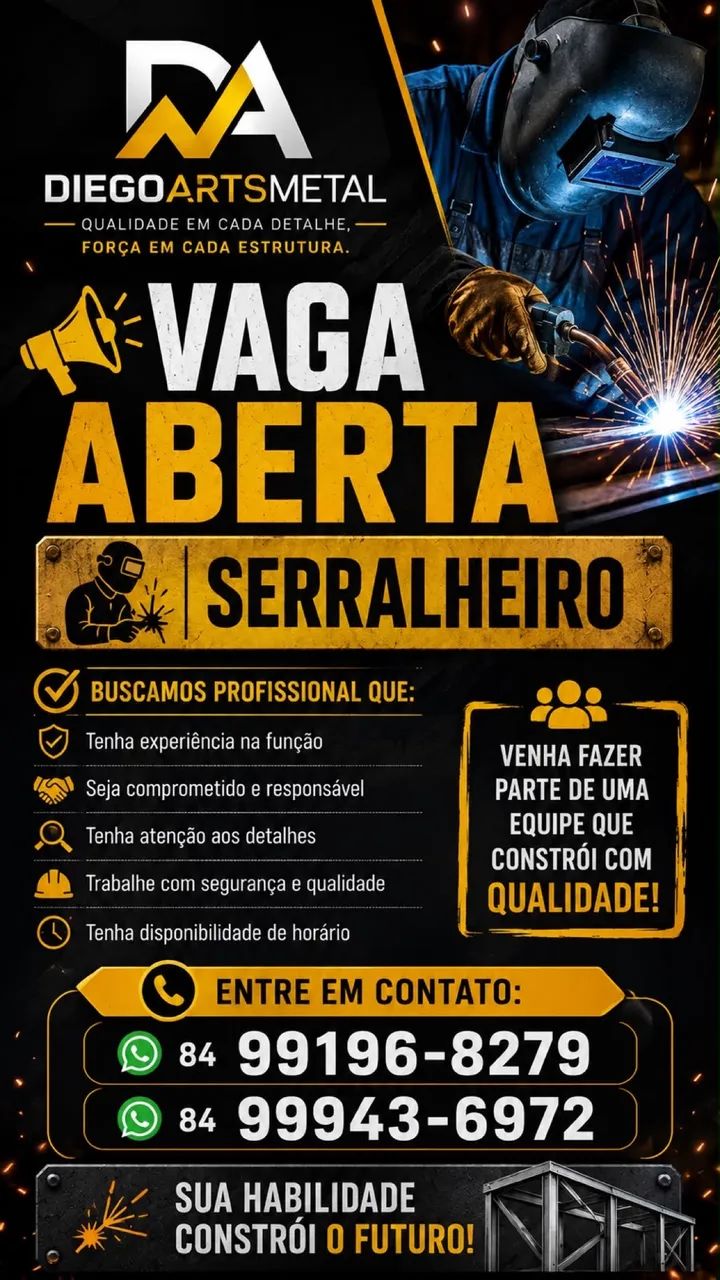 Vaga para serralheiro com experiência 