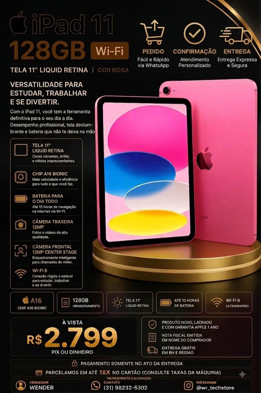 iPad 11 128 LACRADO COM GARANTIA APPLE E NF 