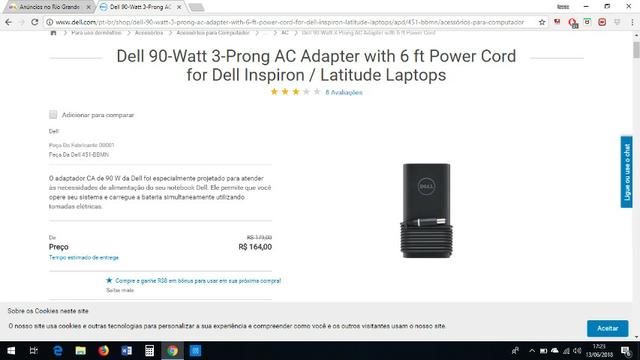 Carregador de notebook DELL 90 watt - Inspiron, Latitude, Vostro